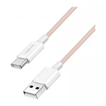 LogiLink USB 2.0 Type-C laidas, A/M į C/M, 480 Mbps, 60W, nailoninis, rožinis, 0,5 m