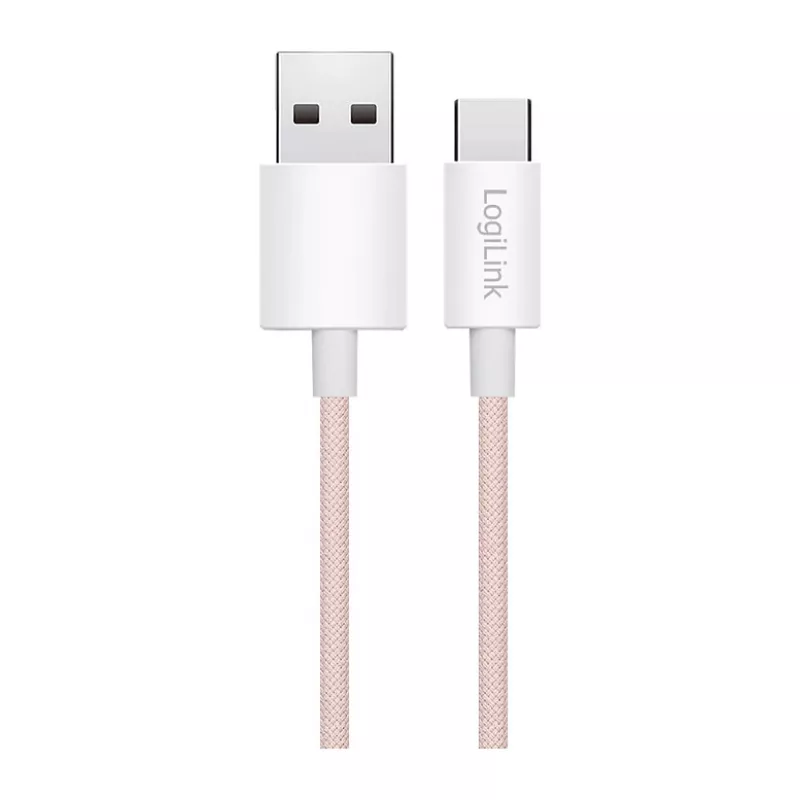 LogiLink CU0324 USB 2.0 Type-C laidas, A/M į C/M, 480 Mbps, 60W, nailonas, rožinis, 1 m