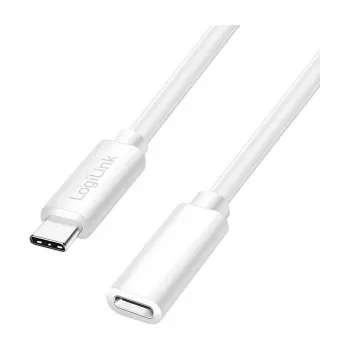 LOGILINK USB 2.0 Type-C ilginamasis laidas – USB-C kištukas į lizdą, 480 Mbps, 100W Power Delivery, baltas, 1m