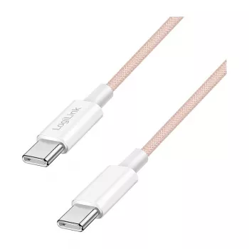 LogiLink USB 2.0 Type-C į Type-C laidas, 1m, 60W Power Delivery, nailoninis pynimas, rožinis