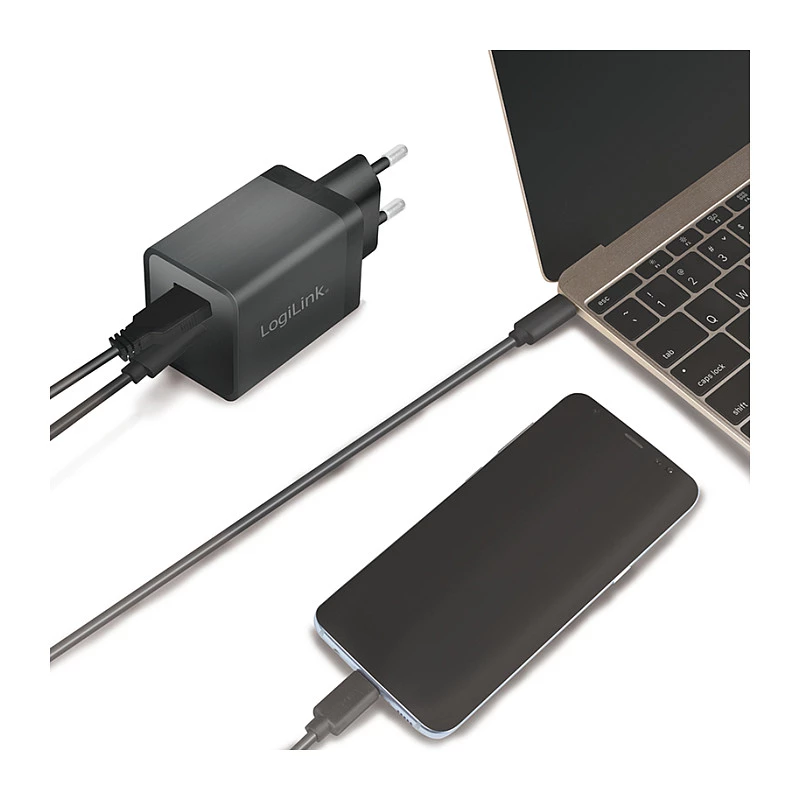 Logilink USB-A/C įkrovimo rinkinys, 15 W, 1x USB-A, 1x USB-C, juodos spalvos