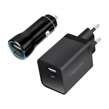 Logilink USB-A/C įkrovimo rinkinys, 15 W, 1x USB-A, 1x USB-C, juodos spalvos