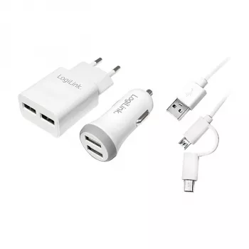 Logilink USB-A įkrovimo rinkinys, 10,5 W / 10 W, 2 prievadai, 2x USB-A, baltas