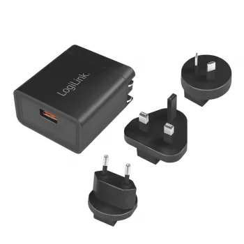 Logilink USB-A kelioninis įkroviklis, 18 W, GaN, 1 prievadas, 1x USB-A (QC), juodos spalvos