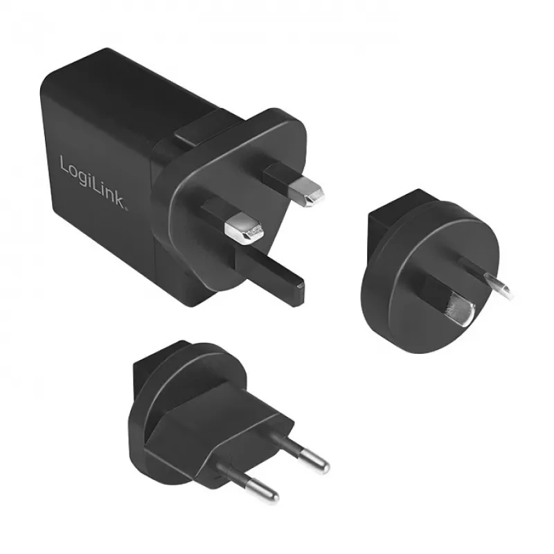 Logilink USB-A kelioninis įkroviklis, 18 W, GaN, 1 prievadas, 1x USB-A (QC), juodos spalvos