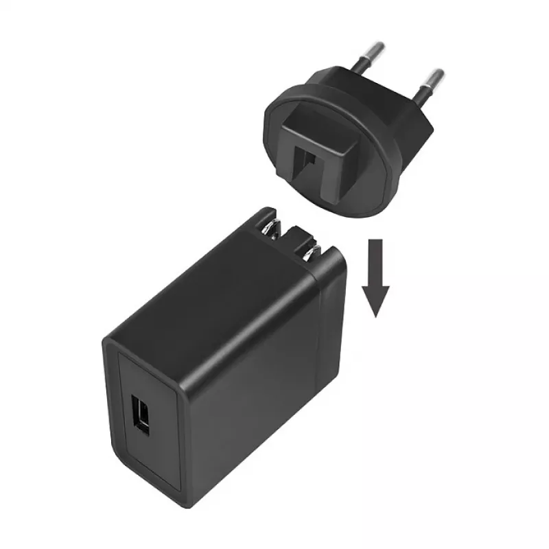 Logilink USB-A kelioninis įkroviklis, 18 W, GaN, 1 prievadas, 1x USB-A (QC), juodos spalvos