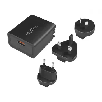 Logilink USB-A kelioninis įkroviklis, 18 W, GaN, 1 prievadas, 1x USB-A (QC), juodos spalvos