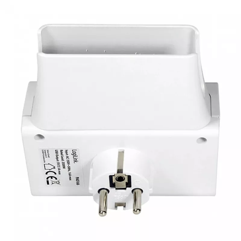 LogiLink USB-A sieninis įkroviklis 10.5W 2 prievadai su įkrovimo stoveliu, baltas