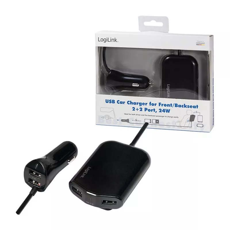 Logilink USB automobilinis kroviklis, 2+2 prievadai, 24W, juodas