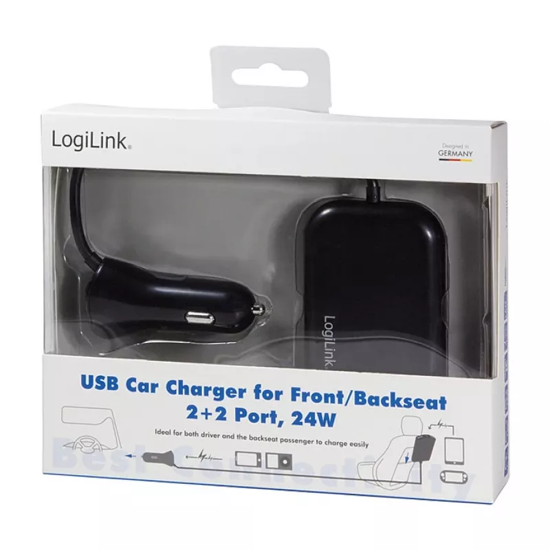 Logilink USB automobilinis kroviklis, 2+2 prievadai, 24W, juodas