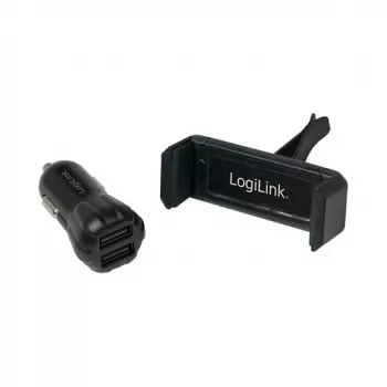 LogiLink USB automobilinis įkroviklio rinkinys, 2 prievadų įkroviklis + laikiklis