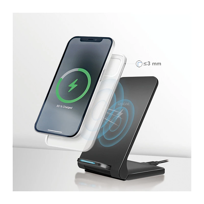 Logilink belaidžio įkrovimo stovas „Quick Charging Stand 15 W“, dviguba ritė, juodos spalvos