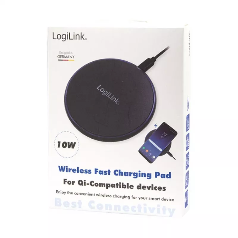 LogiLink belaidis stalo greitasis įkroviklis 10 W Qi įkrovimo padėklas juodas