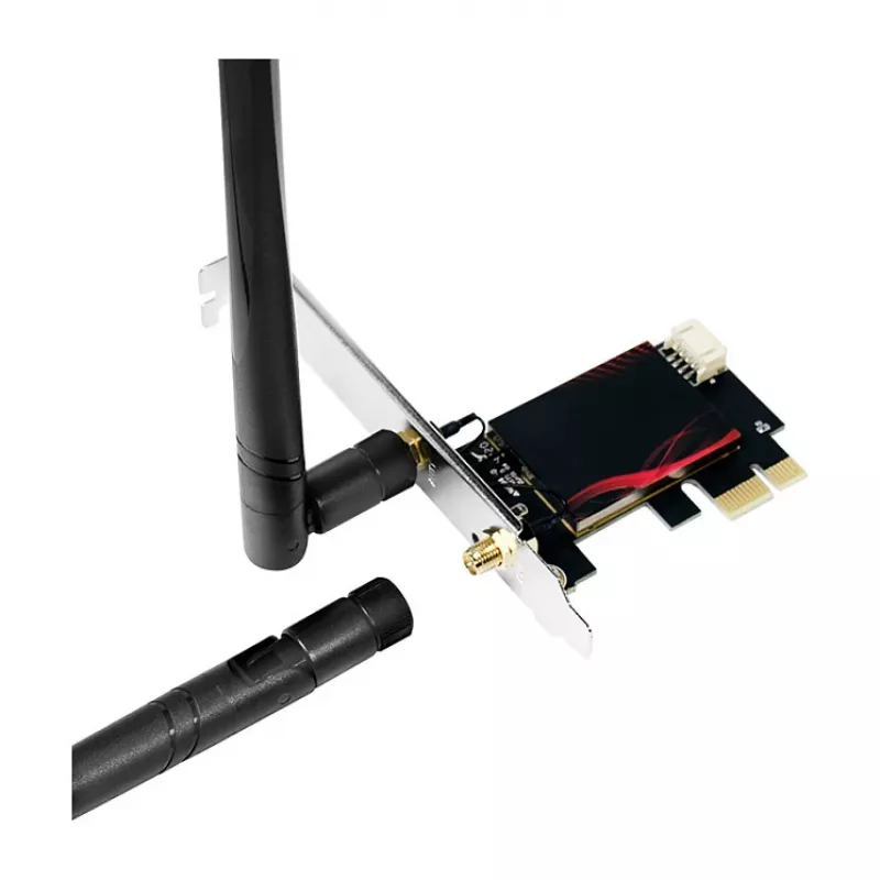 LogiLink WL0248 PCI-Express Wi-Fi 6E AX5400 Tri-Band kortelė su Bluetooth 5.2, 2.4/5/6 GHz, 2x nuimamos 5 dBi antenos, Intel AX210, WPA3, Windows 10/11 ir Linux