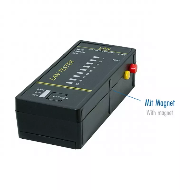 LOGILINK WZ0080 LAN kabelių testeris ir PoE ieškiklis su magnetu, žibintuvėliu, apšviečiamu LCD ekranu, 300 m veikimo nuotoliu
