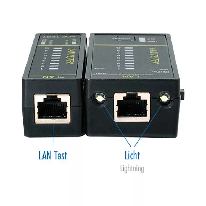 LOGILINK WZ0080 LAN kabelių testeris ir PoE ieškiklis su magnetu, žibintuvėliu, apšviečiamu LCD ekranu, 300 m veikimo nuotoliu