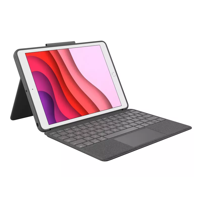 Logitech Combo Touch klaviatūra ir folio dėklas su jutikliniu kilimėliu Apple 10.2 colio iPad (7, 8, 9 kartos) - grafito - UK išdėstymas
