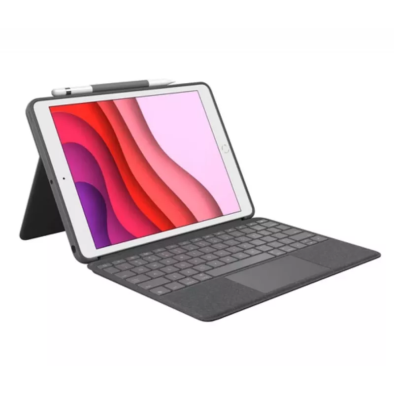 Logitech Combo Touch klaviatūra ir folio dėklas su jutikliniu kilimėliu Apple 10.2 colio iPad (7, 8, 9 kartos) - grafito - UK išdėstymas