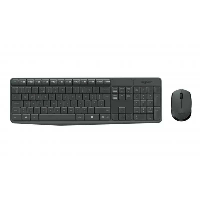 Logitech MK235 belaidė klaviatūra ir pelė, 2.4GHz RF, QWERTZ išdėstymas, juoda, USB imtuvas – 920-008031