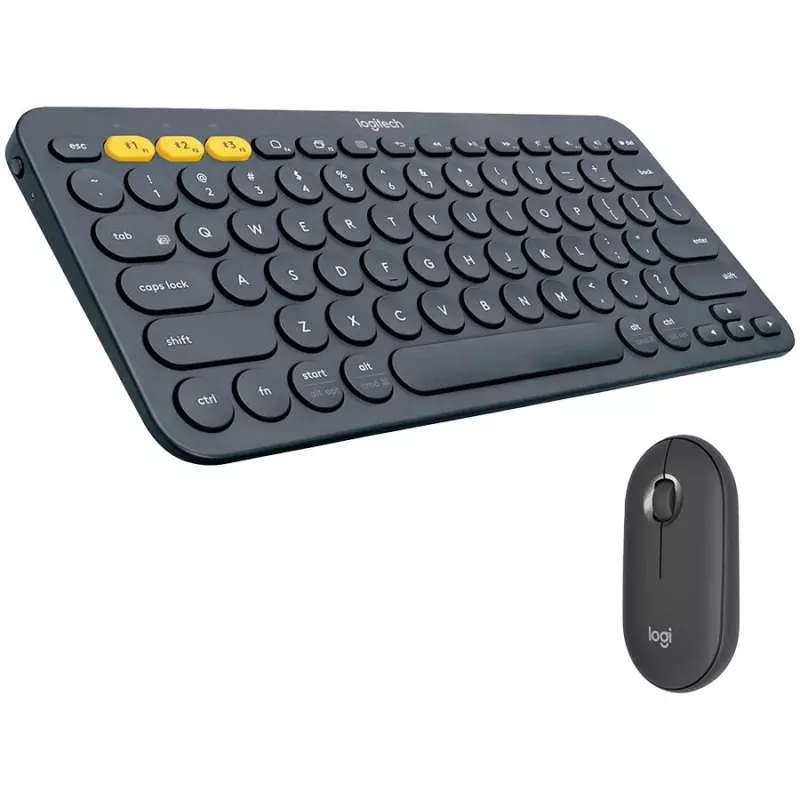 Logitech Pebble 2 Combo Tonal Graphite belaidis klaviatūros ir pelės rinkinys, AZERTY prancūziška klaviatūra, Bluetooth ir Logi Bolt USB imtuvas, tylūs paspaudimai, keli įrenginiai, perdirbtas plastikas
