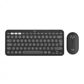 Logitech Pebble 2 Combo Tonal Graphite belaidis klaviatūros ir pelės rinkinys, AZERTY prancūziška klaviatūra, Bluetooth ir Logi Bolt USB imtuvas, tylūs paspaudimai, keli įrenginiai, perdirbtas plastikas