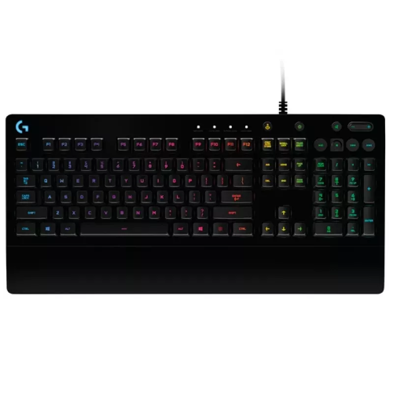 Logitech G213 Prodigy žaidimų klaviatūra – RGB apšvietimas, QWERTY US English, atspari išsiliejimui, integruota riešo atrama