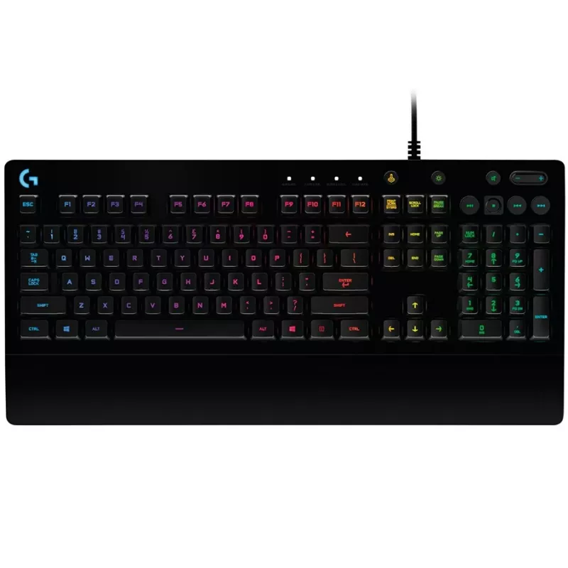 Logitech G213 Prodigy žaidimų klaviatūra – RGB apšvietimas, QWERTY US English, atspari išsiliejimui, integruota riešo atrama