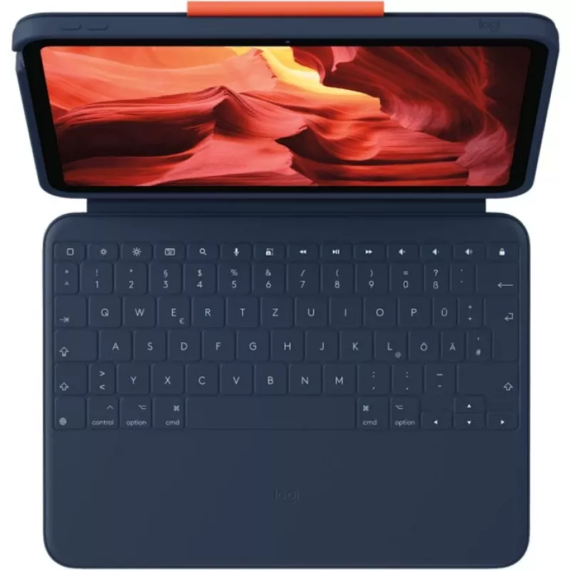 Logitech Rugged Combo 4 klaviatūros dėklas, skirtas iPad 10th Gen – klasikinė mėlyna (prancūziškas AZERTY išdėstymas)
