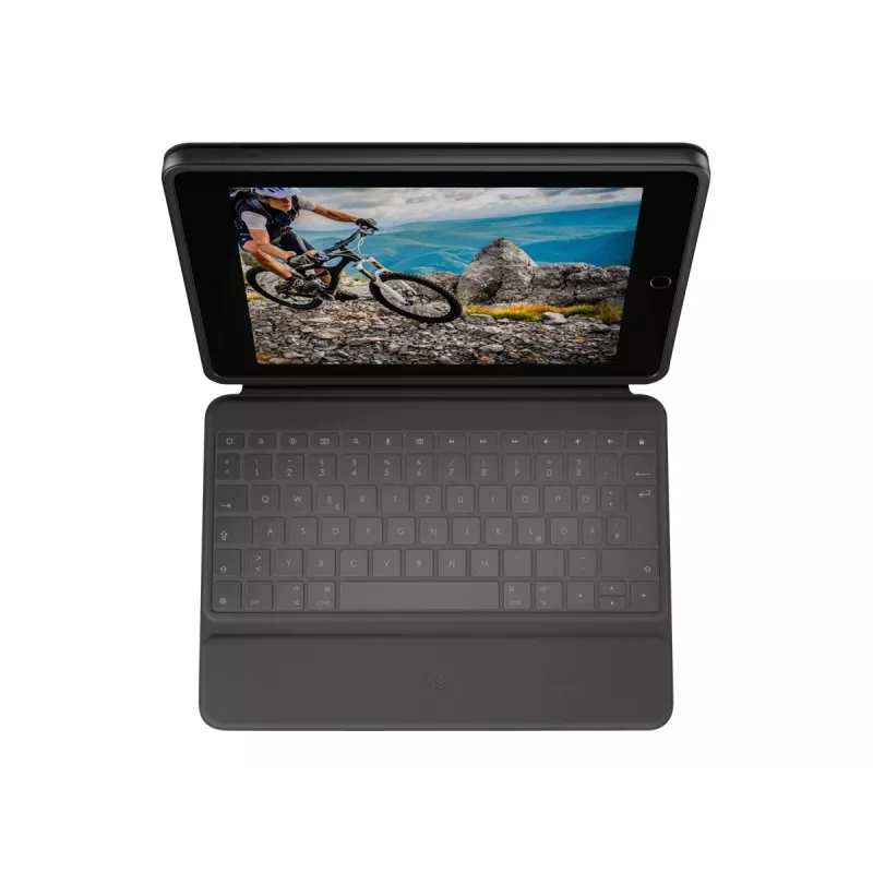 Logitech Rugged Folio su US International QWERTY klaviatūra, skirta Apple iPad 10 kartos (A2696) – Graphite, MIL-STD-810G apsauga nuo kritimo