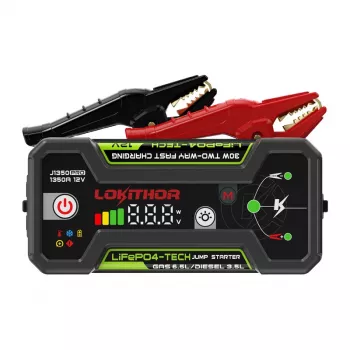 LOKITHOR J1350 Pro 25.6Wh 12V automobilinis užvediklis su 2500A ir oro kompresoriumi