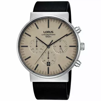 Lorus vyriškas kvarcinis analoginis laikrodis RT381GX9 - 43mm nerūdijančio plieno apyrankė, juodas ciferblatas, 100m atsparumas vandeniui