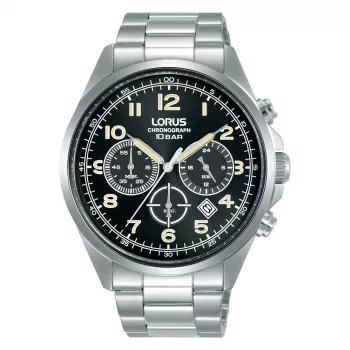 Lorus Vyriškas Kvarcinis Chronografinis Laikrodis RT303KX9 – 43mm Nerūdijantis Plienas, Juodas Ciferblatas