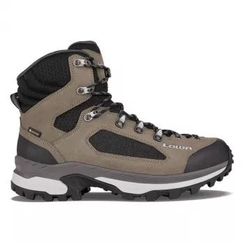 LOWA Corvara GTX Mid vyriški žygio batai – Dune/Grey (vandeniui atsparūs GORE-TEX, zomšos/tekstilės viršus)