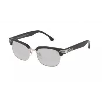 LOZZA SL2253M52579X Unisex stačiakampiai akiniai nuo saulės – blizgūs juodi acetatiniai rėmeliai, pilki gradientiniai polikarbonatiniai lęšiai, 52 mm lęšio plotis, 100% UV400 apsauga