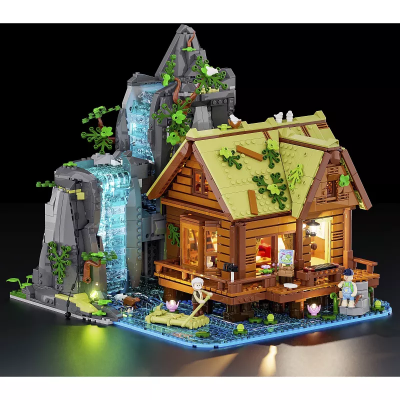 Lumibricks Waterfall Hut Building Blocks Set su LED apšvietimu
