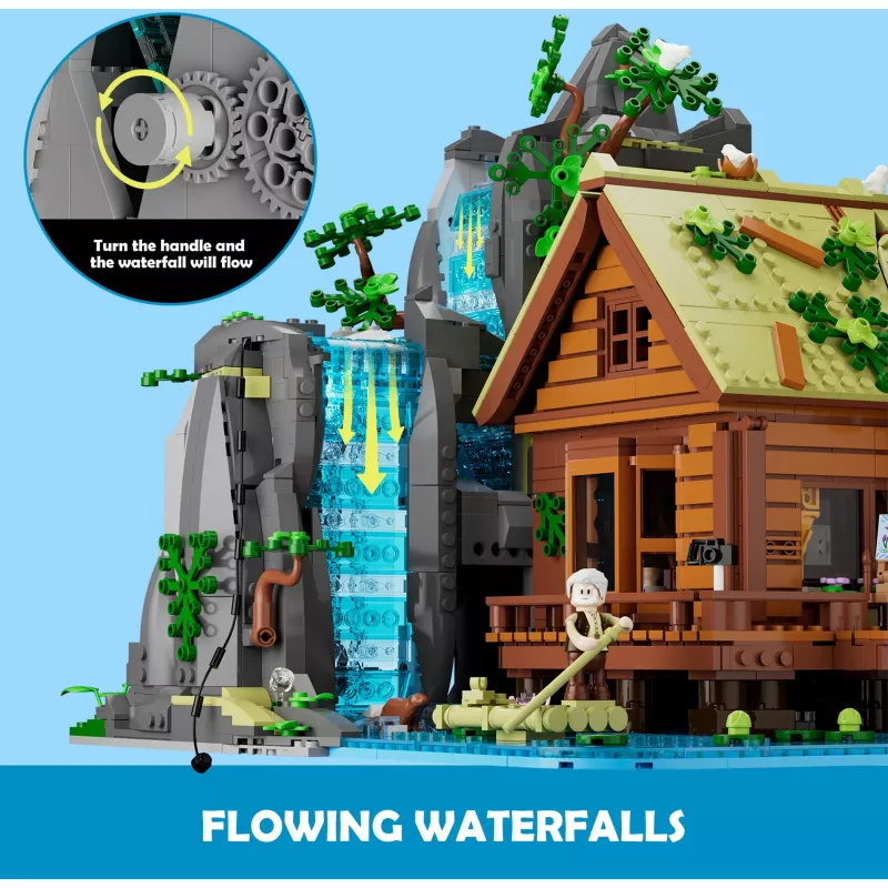 Lumibricks Waterfall Hut Building Blocks Set su LED apšvietimu