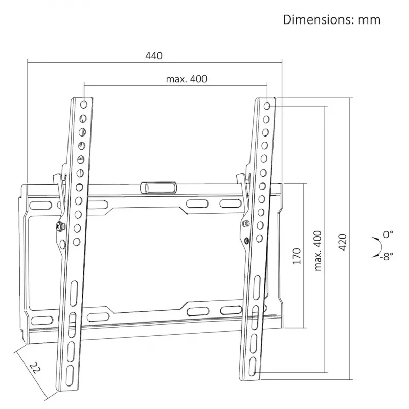 MACLEAN MC-187 TV laikiklis sieninis, pakreipiamas, 32–75 col., VESA iki 400x400, 45 kg, juodas