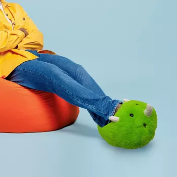 Mad Monkey Foot Warmer Dinosaur - Elektrinis kojų šildytuvas su 3 šilumos režimais, apsauga nuo perkaitimo, automatiniu išsijungimu po 90 min., minkštu pliušu, žalias