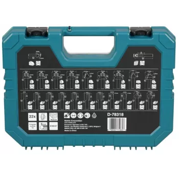 Makita 22 dalių universalus grąžtų rinkinys su HSS-R, betono, medienos ir atsuktuvų antgaliais, 6mm