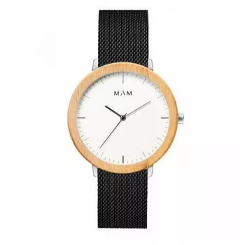 MAM MAM687 Unisex 39mm medinis laikrodis su juodu odiniu dirželiu