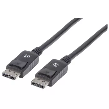 Manhattan DisplayPort 1.2 kabelis, 4K@60Hz, 2m, Kištukas-Kištukas, su fiksatoriais, pilnai ekranuotas, juodas, Viso gyvenimo garantija, Polietileninis maišelis