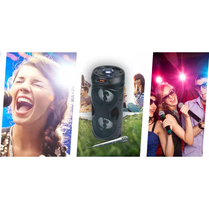 Manta SPK815 nešiojamas Bluetooth vakarėlių garsiakalbis su karaokė funkcija, 30W RMS, Disco LED, FM radiju, USB/SD/AUX