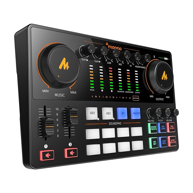 Maono AME2 GEN2 USB-C garso plokštė – 2 XLR/TRS kombinuotos įvestys, +48V fantominis maitinimas, baterija