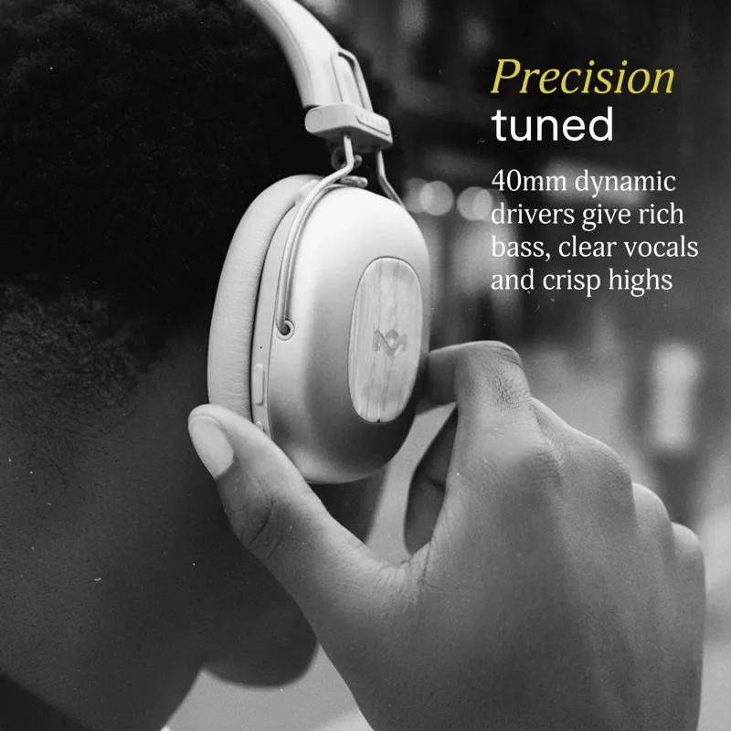 Marley Positive Vibration Rebel belaidės ausinės su aktyviu triukšmo slopinimu, Bluetooth 5.0 – kreminės spalvos