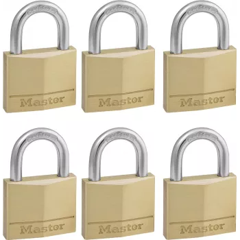 Master Lock 140EURSIX 6 vienetų komplektas vienodo rakto spynų rinkinys 22mm žalvarinis korpusas