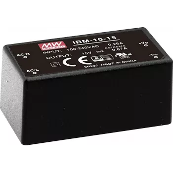 MEAN WELL IRM-10-5 10W 5V 2A užlietas PCB montuojamas maitinimo šaltinis, 85-264VAC įėjimas, juodas