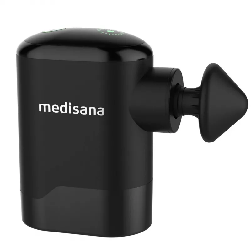 Medisana MG 120 Pocket Massage Gun – kišeninis perkusinis masažuoklis su 4 antgaliais, USB-C įkrovimu, 4 intensyvumo lygiais, kompaktiškas kelionėms