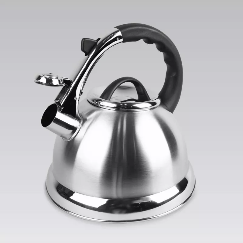 MEO Stovetop Kettle 2.8L MR-1328 MAESTRO – Nerūdijančio plieno virdulys su švilpuku, tinka indukcijai ir visoms kaitlentėms, sidabrinis