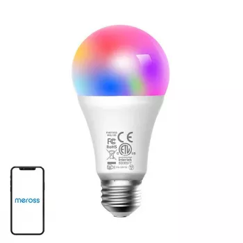 Meross MSL120 WiFi Smart LED lemputė (HomeKit) – pilnas RGB spalvų ir reguliuojama balta šviesa, A19 E26, 810 liumenų, 9W, veikia su Apple HomeKit, Alexa, Google Assistant