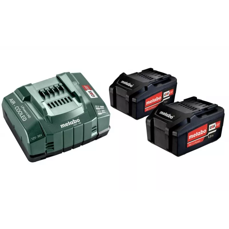 Metabo 18V LiHD 5.5Ah baterijų ir ASC 145 „Air Cooled“ įkroviklio rinkinys (2 baterijos)